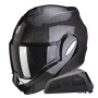 Casque Modulare Apribile Scorpion Exo Tech Evo Carbon Solid Black + Kit bluetooth Exo-Com Link-1