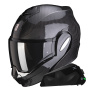 Casque Modulare Apribile Scorpion Exo Tech Evo Carbon Solid Black + Kit bluetooth Exo-Com Link-1C