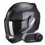 Casque Modulare Apribile Scorpion Exo Tech Evo Carbon Solid Black + Kit Bluetooth Lokui K30