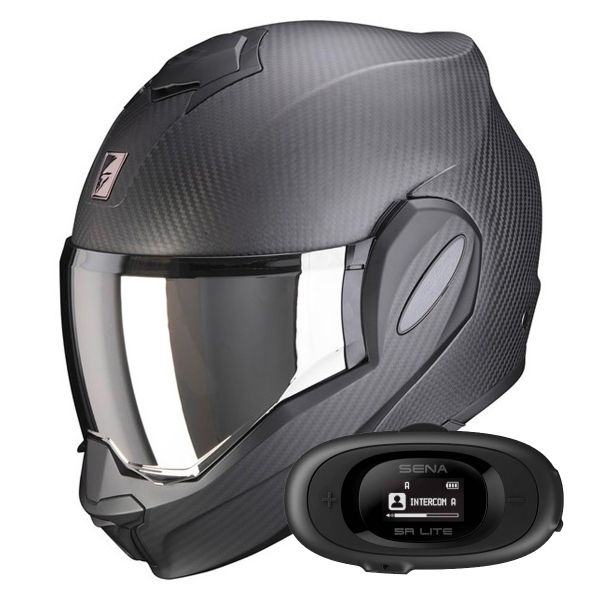 Modulare Apribile Scorpion Exo Tech Evo Carbon Solid Matt Black + Kit bluetooth 5R Lite Modulare Apribile Scorpion Exo Tech Evo Carbon Solid Matt Black + Kit bluetooth 5R Lite