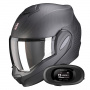 Casque Modulare Apribile Scorpion Exo Tech Evo Carbon Solid Matt Black + Kit bluetooth 5R Lite