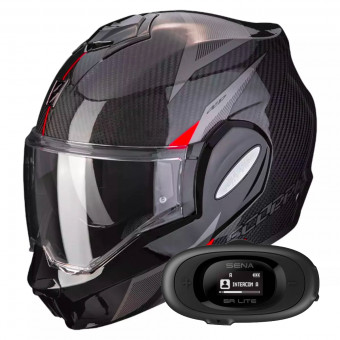 Modulare Apribile Scorpion Exo Tech Evo Carbon Top Black Red + Kit bluetooth 5R Lite