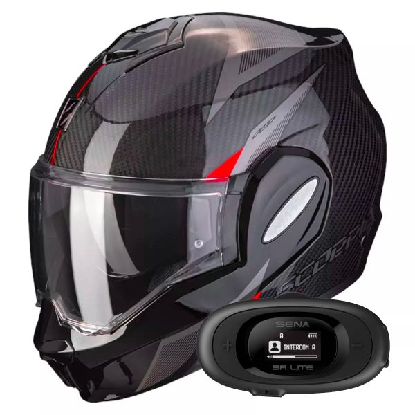 Modulare Apribile Scorpion Exo Tech Evo Carbon Top Black Red + Kit bluetooth 5R Lite