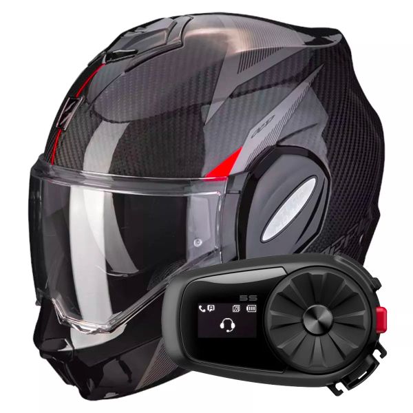 Modulare Apribile Scorpion Exo Tech Evo Carbon Top Black Red + Kit Bluetooth 5S