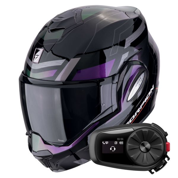 Modulare Apribile Scorpion Exo Tech Evo Conquer Black Chameleon + Kit Bluetooth 5S Solo