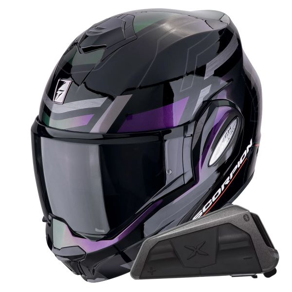 Modulare Apribile Scorpion Exo Tech Evo Conquer Black Chameleon + Kit bluetooth Exo-Com Link-1 Modulare Apribile Scorpion Exo Tech Evo Conquer Black Chameleon + Kit bluetooth Exo-Com Link-1