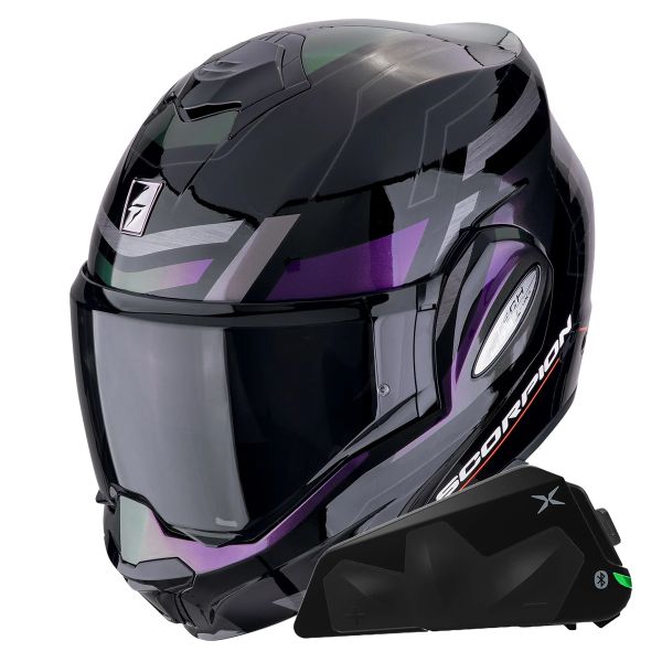 Modulare Apribile Scorpion Exo Tech Evo Conquer Black Chameleon + Kit bluetooth Exo-Com Link-1C Modulare Apribile Scorpion Exo Tech Evo Conquer Black Chameleon + Kit bluetooth Exo-Com Link-1C