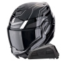 Casque Modulare Apribile Scorpion Exo Tech Evo Conquer Black White + Kit bluetooth Exo-Com Link-1