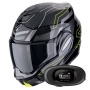 Casque Modulare Apribile Scorpion Exo Tech Evo Conquer Black Yellow Fluo + Kit bluetooth 5R Lite Solo
