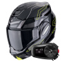 Casque Modulare Apribile Scorpion Exo Tech Evo Conquer Black Yellow Fluo + Kit Bluetooth 5S Solo