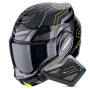 Casque Modulare Apribile Scorpion Exo Tech Evo Conquer Black Yellow Fluo + Kit Bluetooth BT Mini