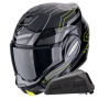 Casque Modulare Apribile Scorpion Exo Tech Evo Conquer Black Yellow Fluo + Kit bluetooth Exo-Com Link-1