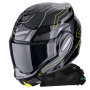 Casque Modulare Apribile Scorpion Exo Tech Evo Conquer Black Yellow Fluo + Kit bluetooth Exo-Com Link-1C