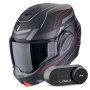 Casque Modulare Apribile Scorpion Exo Tech Evo Conquer Matt Black Red + Kit Bluetooth Lokui K30