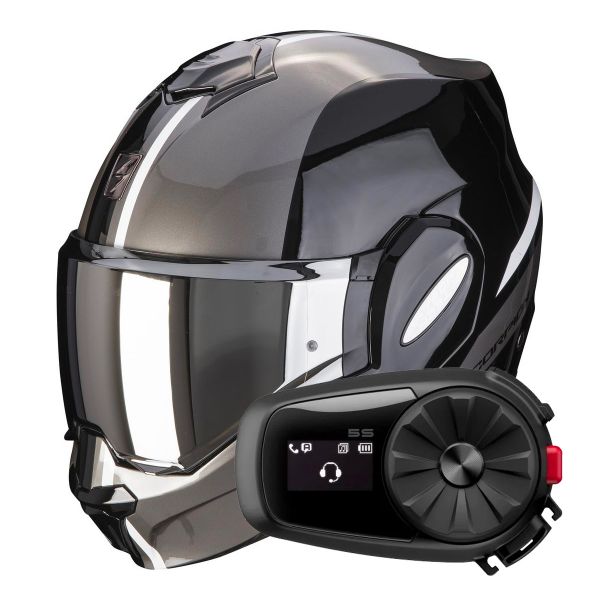 Modulare Apribile Scorpion Exo Tech Evo Forza Black Silver + Kit Bluetooth 5S