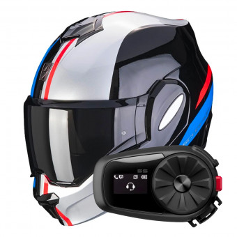 Modulare Apribile Scorpion Exo Tech Evo Forza Black Silver Red + Kit Bluetooth 5S