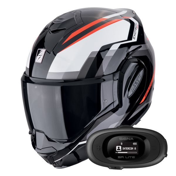 Modulare Apribile Scorpion Exo Tech Evo Furio Black Red + Kit bluetooth 5R Lite Solo