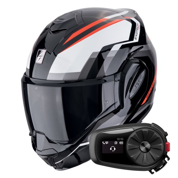 Modulare Apribile Scorpion Exo Tech Evo Furio Black Red + Kit Bluetooth 5S Solo