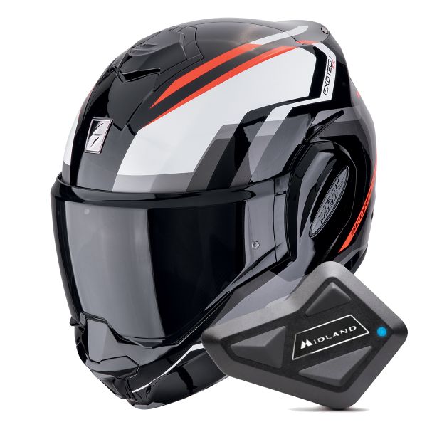 Modulare Apribile Scorpion Exo Tech Evo Furio Black Red + Kit Bluetooth BT Mini