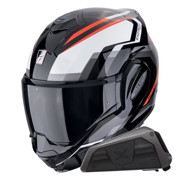 Modulare Apribile Scorpion Exo Tech Evo Furio Black Red + Kit bluetooth Exo-Com Link-1