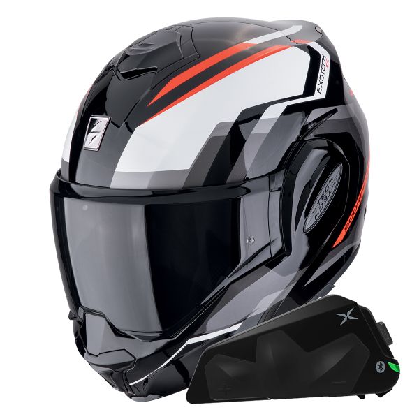 Modulare Apribile Scorpion Exo Tech Evo Furio Black Red + Kit bluetooth Exo-Com Link-1C