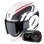 Casque Modulare Apribile Scorpion Exo Tech Evo Furio Matt White Black Red + Kit Bluetooth 5S Solo