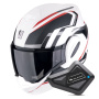 Casque Modulare Apribile Scorpion Exo Tech Evo Furio Matt White Black Red + Kit Bluetooth BT Mini
