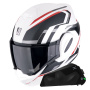 Casque Modulare Apribile Scorpion Exo Tech Evo Furio Matt White Black Red + Kit bluetooth Exo-Com Link-1C