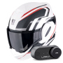 Casque Modulare Apribile Scorpion Exo Tech Evo Furio Matt White Black Red + Kit Bluetooth Lokui K30