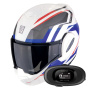 Casque Modulare Apribile Scorpion Exo Tech Evo Furio White Red Blue + Kit bluetooth 5R Lite Solo