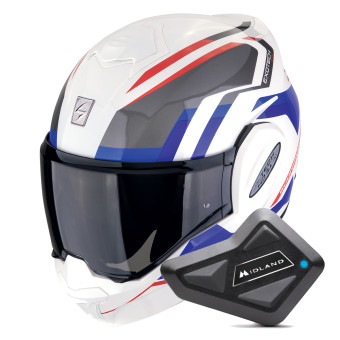 Modulare Apribile Scorpion Exo Tech Evo Furio White Red Blue + Kit Bluetooth BT Mini