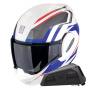 Casque Modulare Apribile Scorpion Exo Tech Evo Furio White Red Blue + Kit bluetooth Exo-Com Link-1
