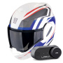 Casque Modulare Apribile Scorpion Exo Tech Evo Furio White Red Blue + Kit Bluetooth Lokui K30
