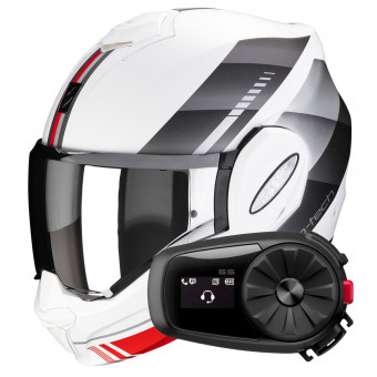Modulare Apribile Scorpion Exo Tech Evo Genre Matt White Silver Red + Kit Bluetooth 5S