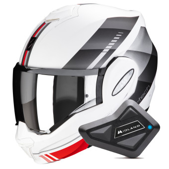 Modulare Apribile Scorpion Exo Tech Evo Genre Matt White Silver Red + Kit Bluetooth BT Mini