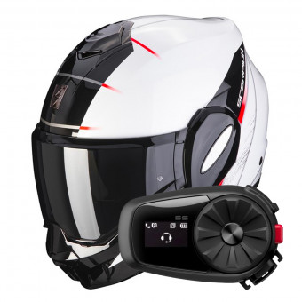 Modulare Apribile Scorpion Exo Tech Evo Primus Pearl White Black + Kit Bluetooth 5S