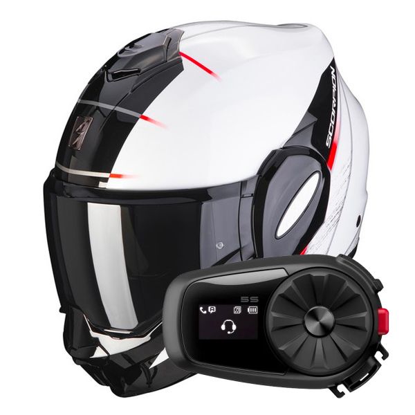 Modulare Apribile Scorpion Exo Tech Evo Primus Pearl White Black + Kit Bluetooth 5S