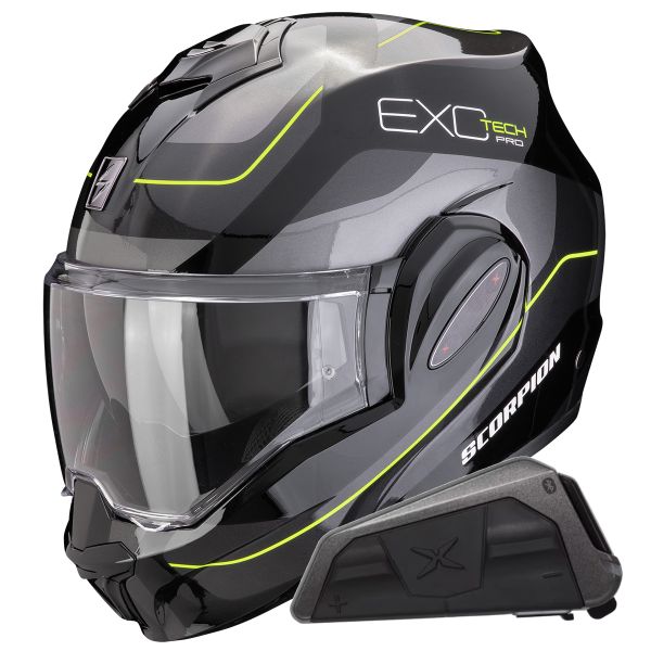 Modulare Apribile Scorpion Exo Tech Evo Pro Commuta Black Yellow + Kit bluetooth Exo-Com Link-1