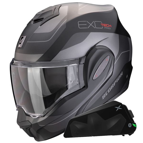 Modulare Apribile Scorpion Exo Tech Evo Pro Commuta Matt Black + Kit bluetooth Exo-Com Link-1C