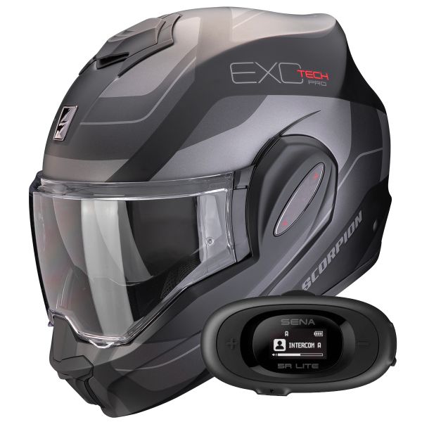 Modulare Apribile Scorpion Exo Tech Evo Pro Commuta Matt Black Silver + Kit bluetooth 5R Lite
