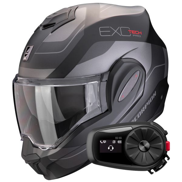 Modulare Apribile Scorpion Exo Tech Evo Pro Commuta Matt Black Silver + Kit Bluetooth 5S