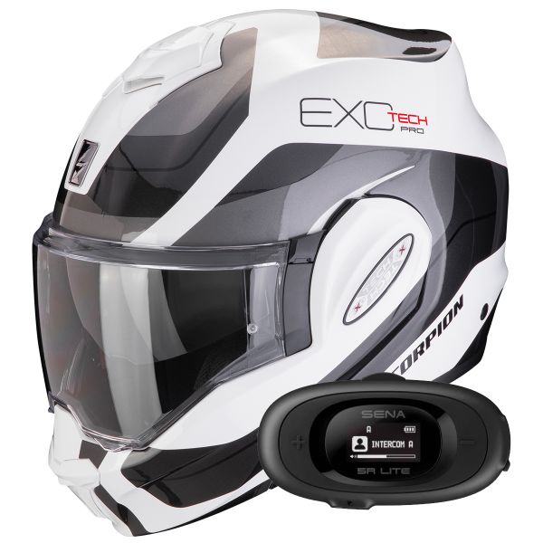 Modulare Apribile Scorpion Exo Tech Evo Pro Commuta White Silver + Kit bluetooth 5R Lite