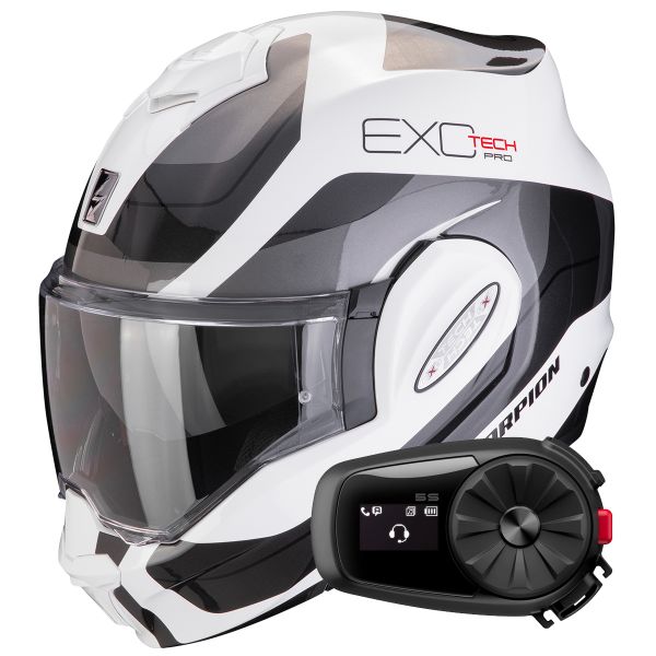 Modulare Apribile Scorpion Exo Tech Evo Pro Commuta White Silver + Kit Bluetooth 5S