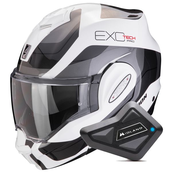 Modulare Apribile Scorpion Exo Tech Evo Pro Commuta White Silver + Kit Bluetooth BT Mini