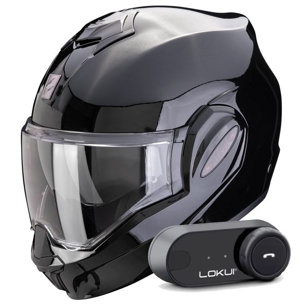 Modulare Apribile Scorpion Exo Tech Evo Pro Solid Black + Kit Bluetooth Lokui K30