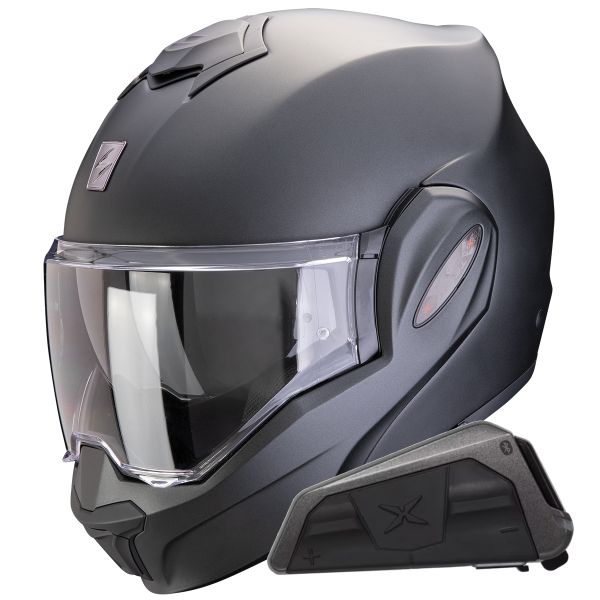 Modulare Apribile Scorpion Exo Tech Evo Pro Solid Black Matt + Kit bluetooth Exo-Com Link-1