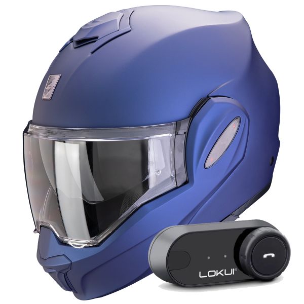 Modulare Apribile Scorpion Exo Tech Evo Pro Solid Blue Matt + Kit Bluetooth Lokui K30