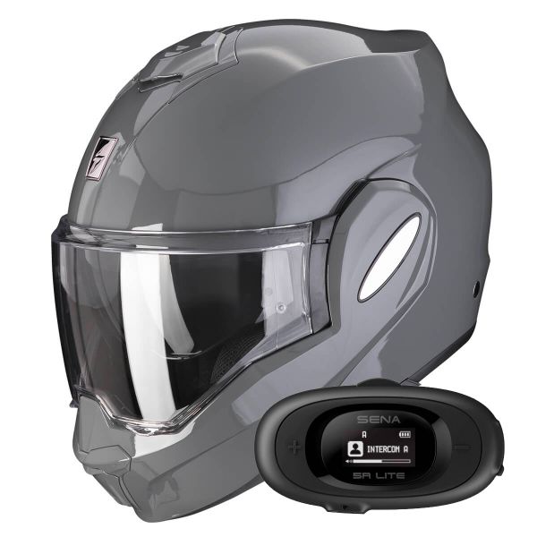 Modulare Apribile Scorpion Exo Tech Evo Solid Cement Grey + Kit bluetooth 5R Lite Modulare Apribile Scorpion Exo Tech Evo Solid Cement Grey + Kit bluetooth 5R Lite