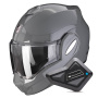Casque Modulare Apribile Scorpion Exo Tech Evo Solid Cement Grey + Kit Bluetooth BT Mini