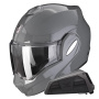Casque Modulare Apribile Scorpion Exo Tech Evo Solid Cement Grey + Kit bluetooth Exo-Com Link-1